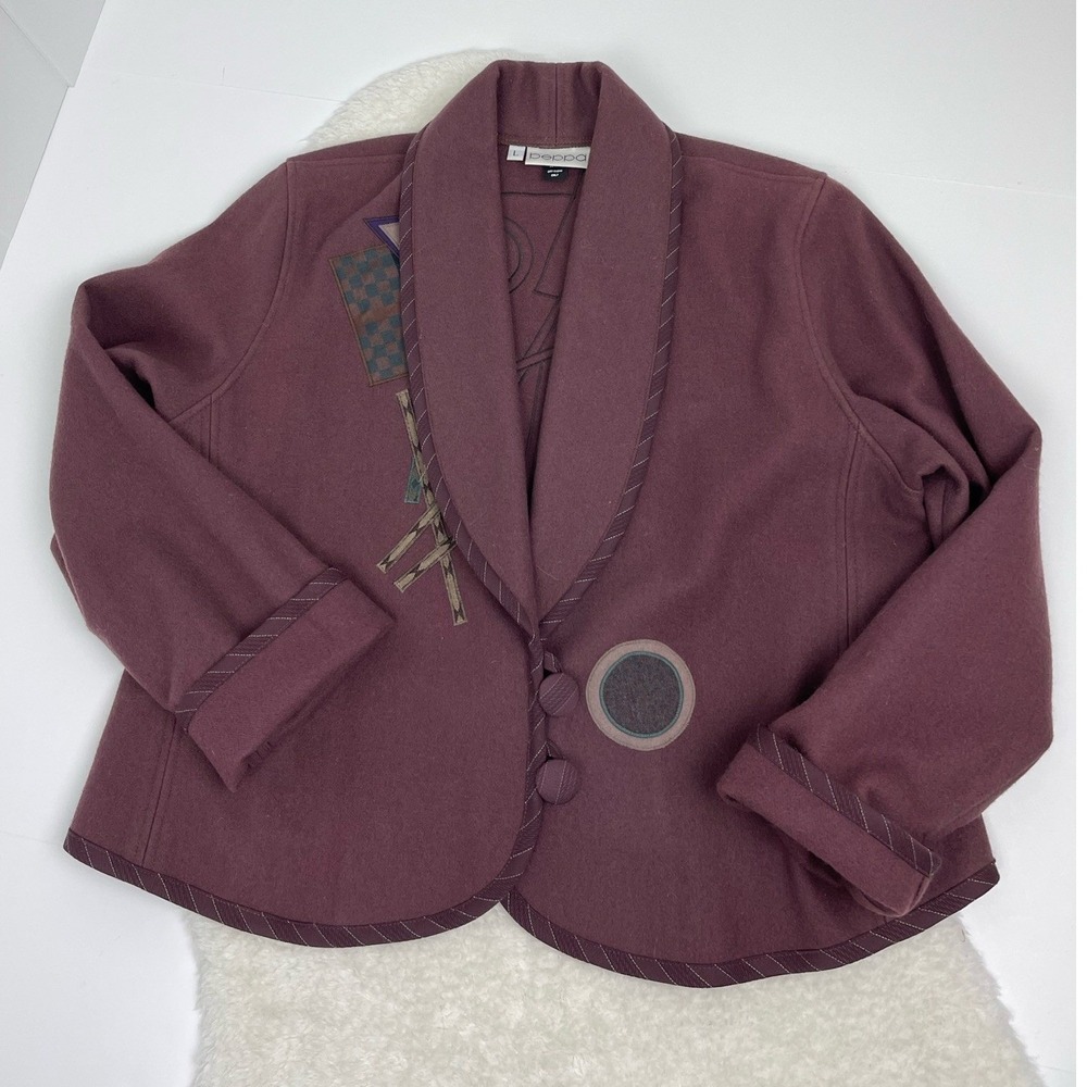 Beppa Womens Size L Mauve Blazer Jacket Artsy Boho Shawl Collar Wool Art to Wear